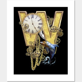 Letter W Birthday Steampunk & Dolphins Posters and Art